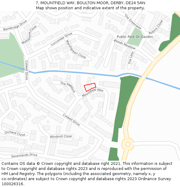 7, MOUNTFIELD WAY, BOULTON MOOR, DERBY, DE24 5AN: Location map and indicative extent of plot