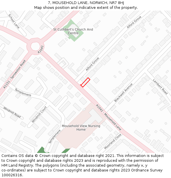 7, MOUSEHOLD LANE, NORWICH, NR7 8HJ: Location map and indicative extent of plot