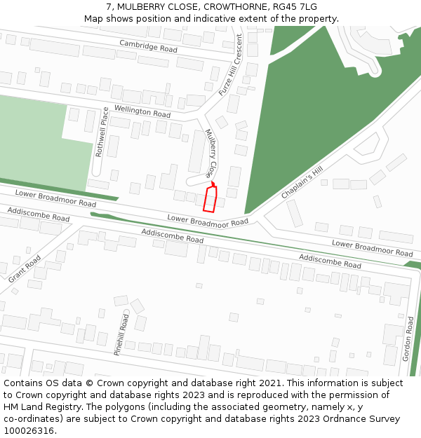 7, MULBERRY CLOSE, CROWTHORNE, RG45 7LG: Location map and indicative extent of plot