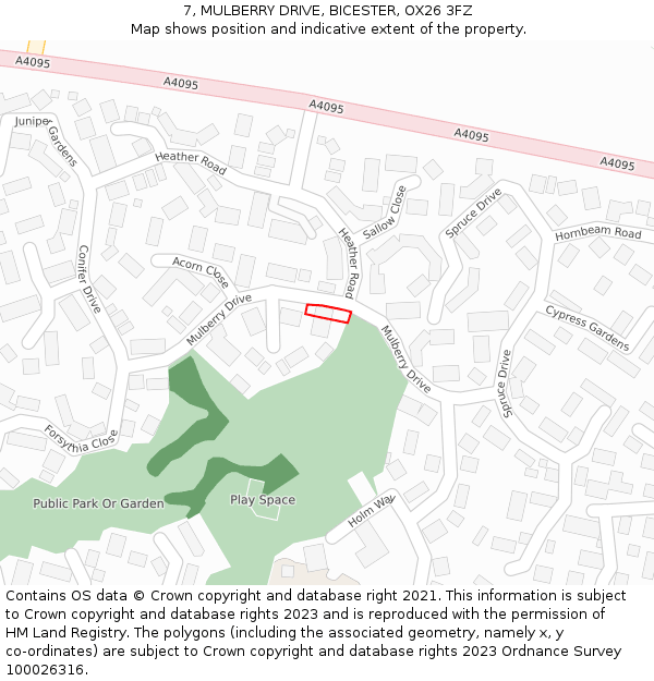 7, MULBERRY DRIVE, BICESTER, OX26 3FZ: Location map and indicative extent of plot