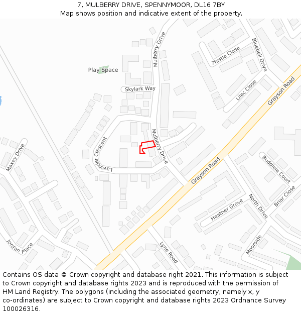 7, MULBERRY DRIVE, SPENNYMOOR, DL16 7BY: Location map and indicative extent of plot