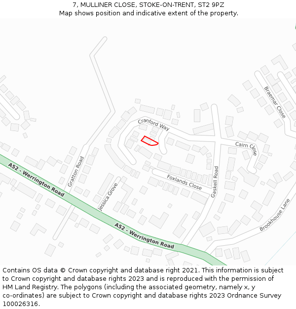 7, MULLINER CLOSE, STOKE-ON-TRENT, ST2 9PZ: Location map and indicative extent of plot