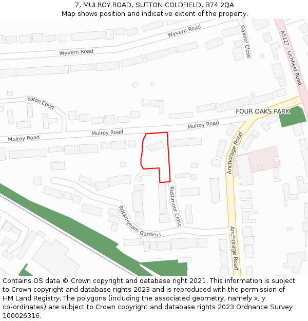 7, MULROY ROAD, SUTTON COLDFIELD, B74 2QA: Location map and indicative extent of plot