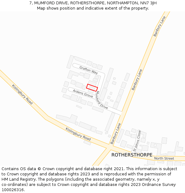 7, MUMFORD DRIVE, ROTHERSTHORPE, NORTHAMPTON, NN7 3JH: Location map and indicative extent of plot