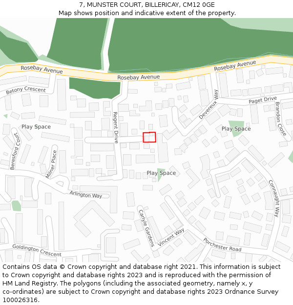 7, MUNSTER COURT, BILLERICAY, CM12 0GE: Location map and indicative extent of plot