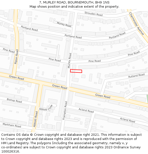 7, MURLEY ROAD, BOURNEMOUTH, BH9 1NS: Location map and indicative extent of plot