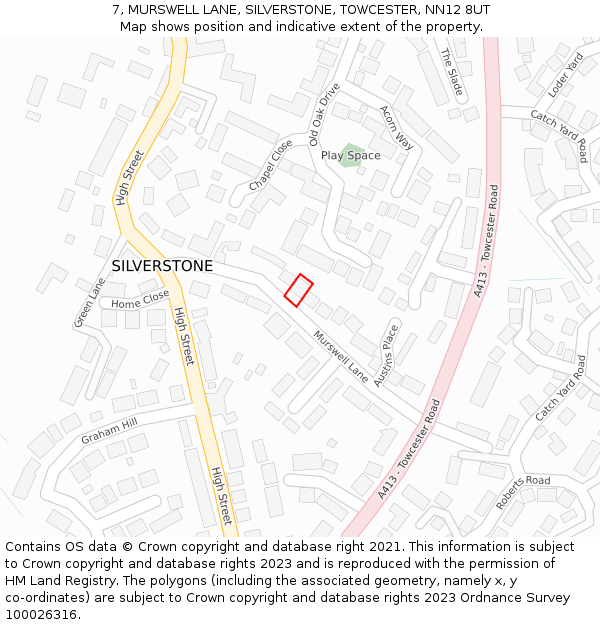 7, MURSWELL LANE, SILVERSTONE, TOWCESTER, NN12 8UT: Location map and indicative extent of plot