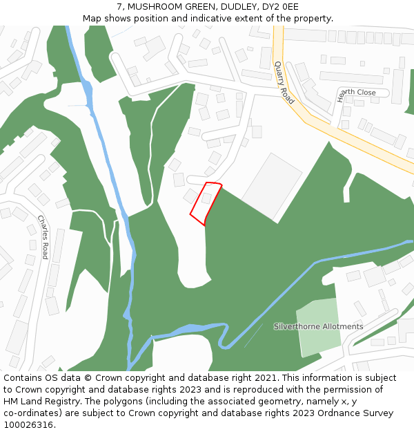 7, MUSHROOM GREEN, DUDLEY, DY2 0EE: Location map and indicative extent of plot