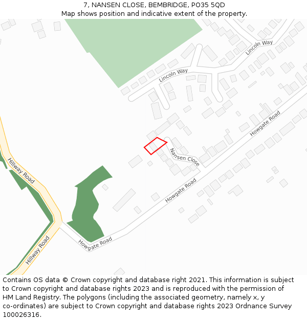 7, NANSEN CLOSE, BEMBRIDGE, PO35 5QD: Location map and indicative extent of plot