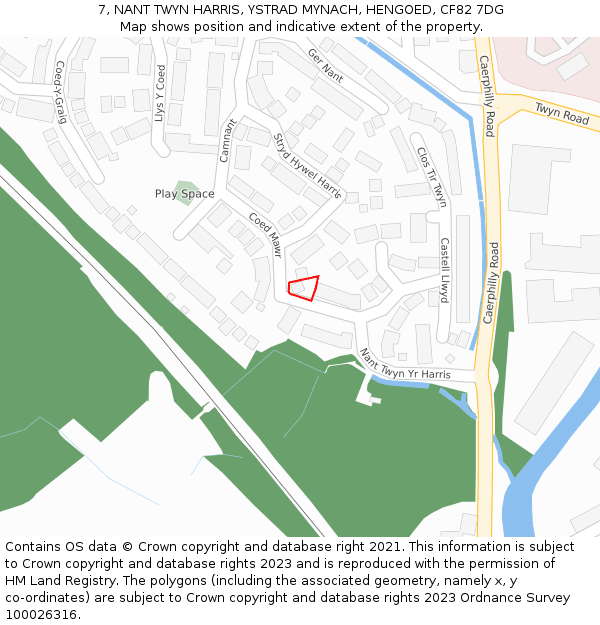 7, NANT TWYN HARRIS, YSTRAD MYNACH, HENGOED, CF82 7DG: Location map and indicative extent of plot