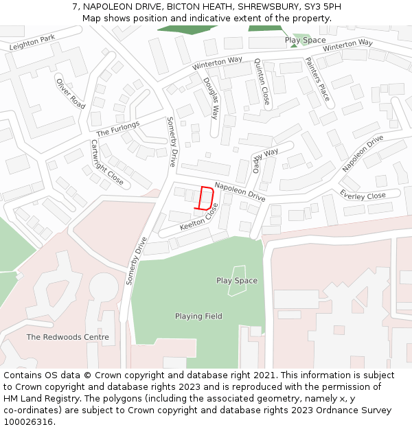 7, NAPOLEON DRIVE, BICTON HEATH, SHREWSBURY, SY3 5PH: Location map and indicative extent of plot