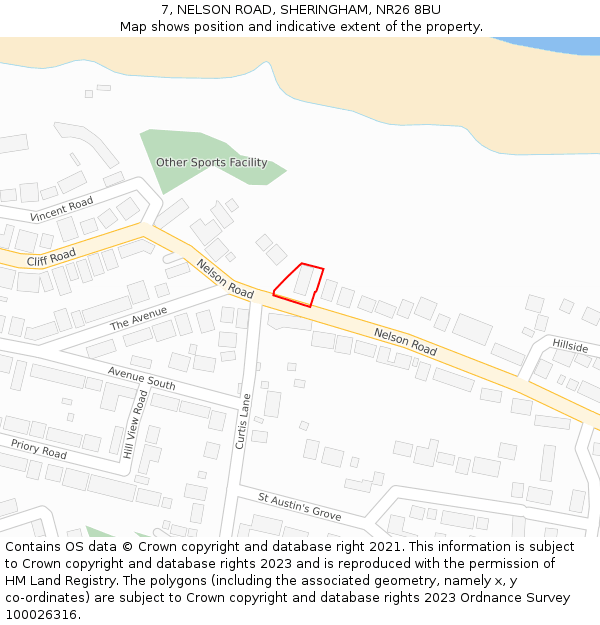 7, NELSON ROAD, SHERINGHAM, NR26 8BU: Location map and indicative extent of plot