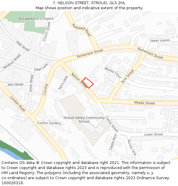 7, NELSON STREET, STROUD, GL5 2HL: Location map and indicative extent of plot