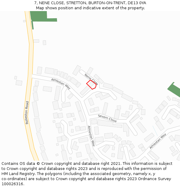 7, NENE CLOSE, STRETTON, BURTON-ON-TRENT, DE13 0YA: Location map and indicative extent of plot