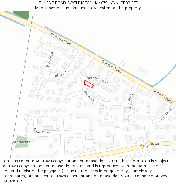 7, NENE ROAD, WATLINGTON, KING'S LYNN, PE33 0TP: Location map and indicative extent of plot