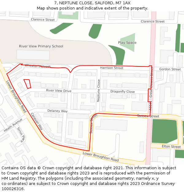 7, NEPTUNE CLOSE, SALFORD, M7 1AX: Location map and indicative extent of plot