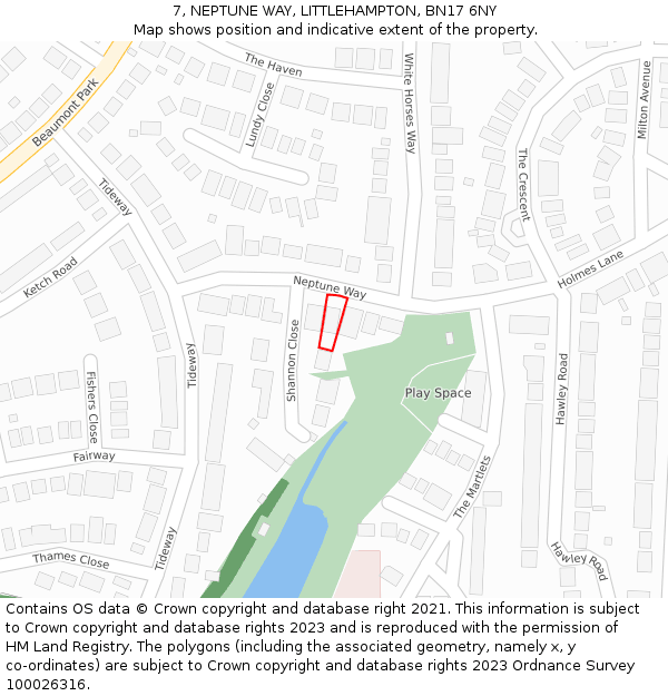 7, NEPTUNE WAY, LITTLEHAMPTON, BN17 6NY: Location map and indicative extent of plot