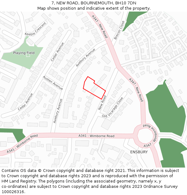 7, NEW ROAD, BOURNEMOUTH, BH10 7DN: Location map and indicative extent of plot