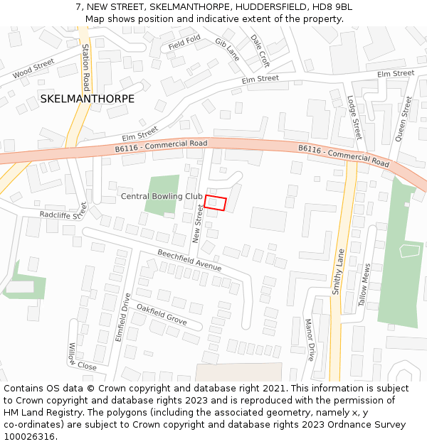 7, NEW STREET, SKELMANTHORPE, HUDDERSFIELD, HD8 9BL: Location map and indicative extent of plot