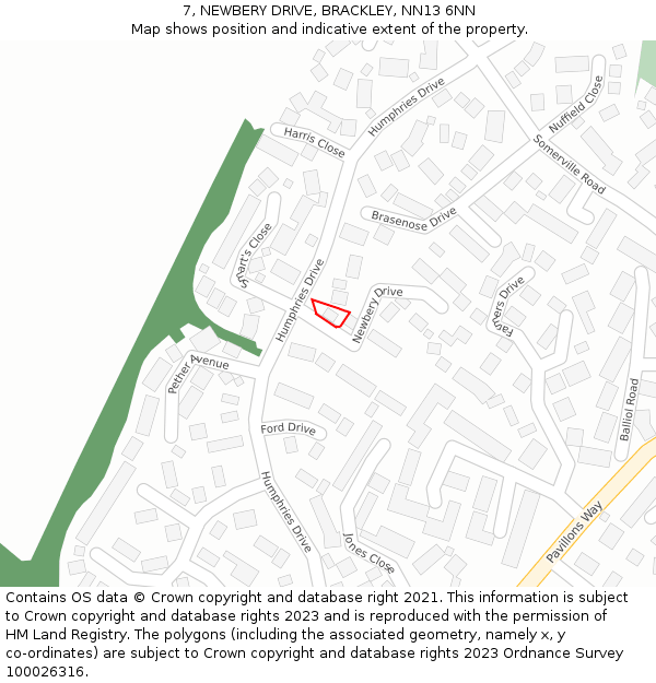 7, NEWBERY DRIVE, BRACKLEY, NN13 6NN: Location map and indicative extent of plot