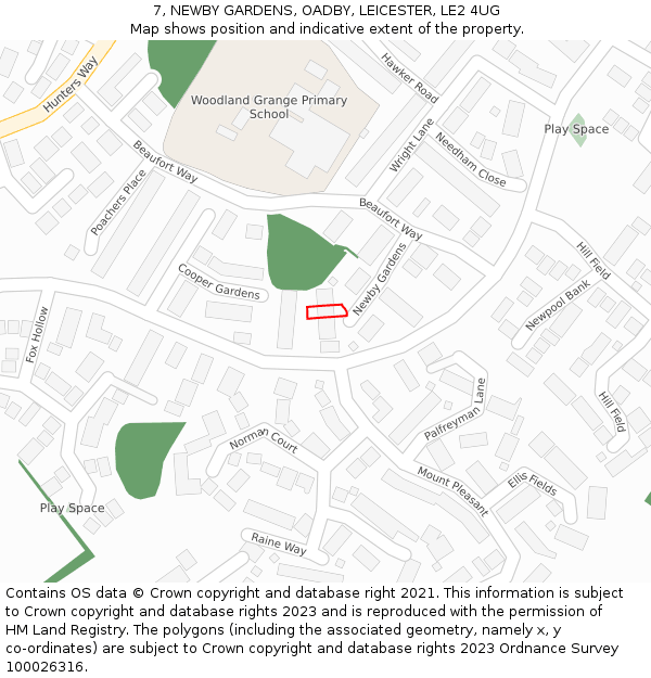 7, NEWBY GARDENS, OADBY, LEICESTER, LE2 4UG: Location map and indicative extent of plot