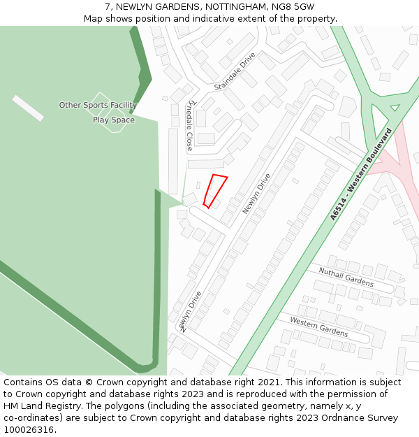 7, NEWLYN GARDENS, NOTTINGHAM, NG8 5GW: Location map and indicative extent of plot