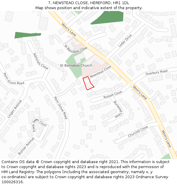 7, NEWSTEAD CLOSE, HEREFORD, HR1 1DL: Location map and indicative extent of plot