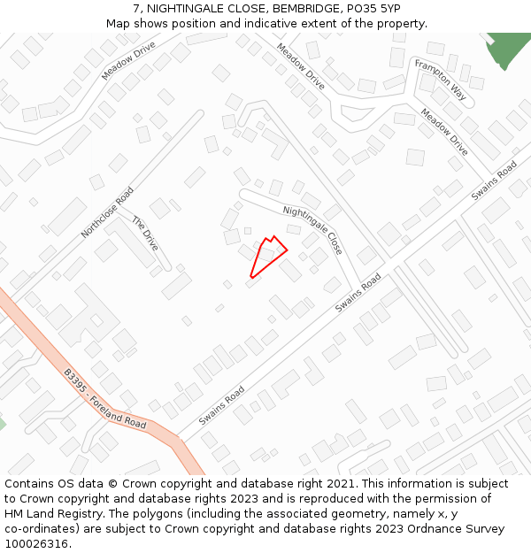 7, NIGHTINGALE CLOSE, BEMBRIDGE, PO35 5YP: Location map and indicative extent of plot