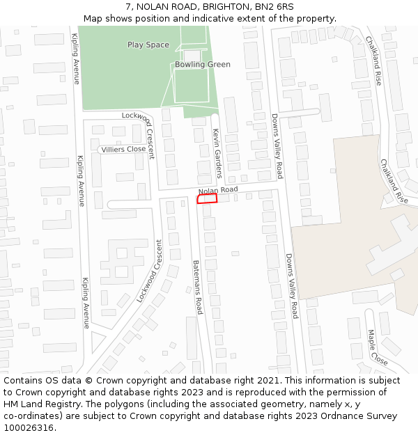 7, NOLAN ROAD, BRIGHTON, BN2 6RS: Location map and indicative extent of plot