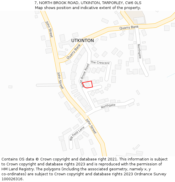 7, NORTH BROOK ROAD, UTKINTON, TARPORLEY, CW6 0LS: Location map and indicative extent of plot