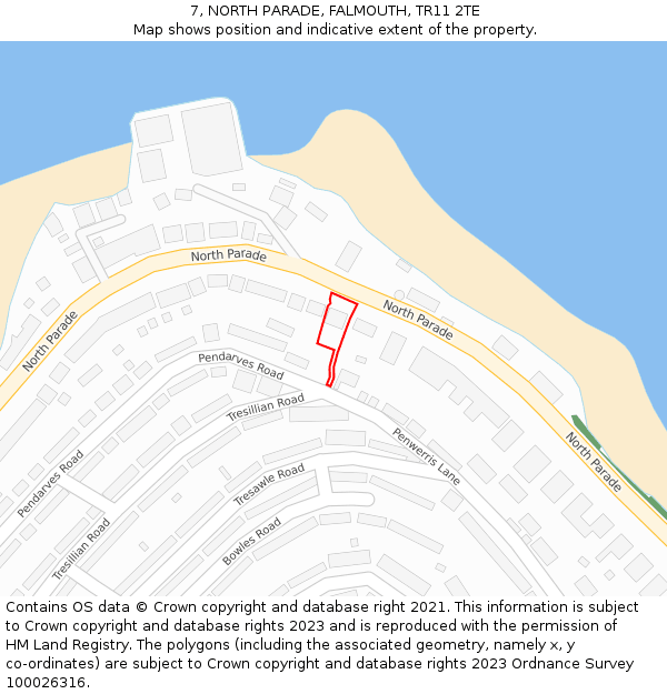 7, NORTH PARADE, FALMOUTH, TR11 2TE: Location map and indicative extent of plot