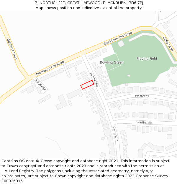 7, NORTHCLIFFE, GREAT HARWOOD, BLACKBURN, BB6 7PJ: Location map and indicative extent of plot