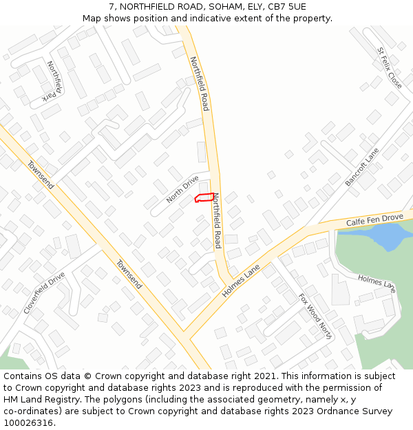 7, NORTHFIELD ROAD, SOHAM, ELY, CB7 5UE: Location map and indicative extent of plot