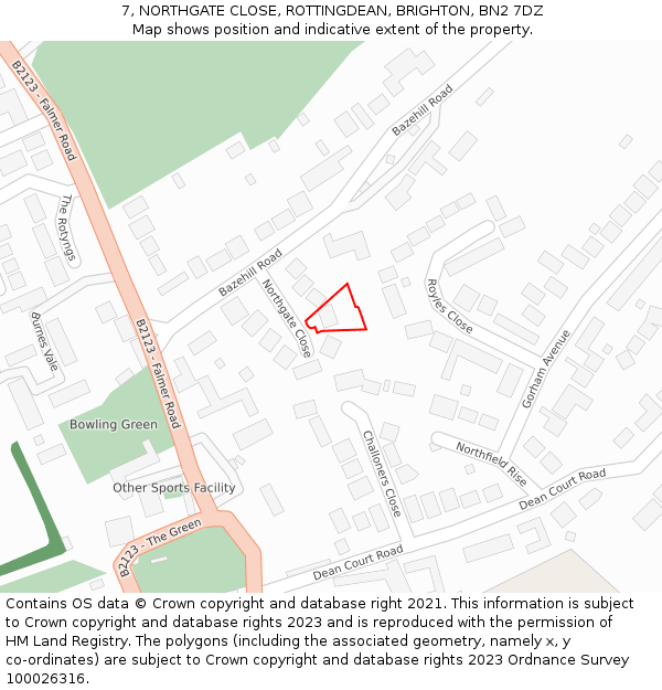 7, NORTHGATE CLOSE, ROTTINGDEAN, BRIGHTON, BN2 7DZ: Location map and indicative extent of plot