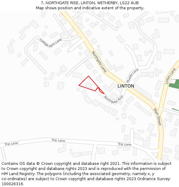 7, NORTHGATE RISE, LINTON, WETHERBY, LS22 4UB: Location map and indicative extent of plot