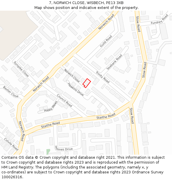 7, NORWICH CLOSE, WISBECH, PE13 3XB: Location map and indicative extent of plot