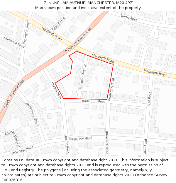 7, NUNEHAM AVENUE, MANCHESTER, M20 4PZ: Location map and indicative extent of plot