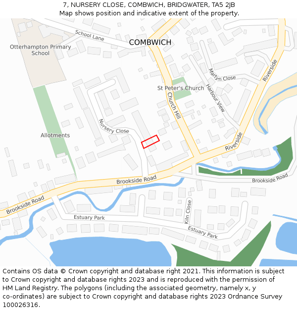 7, NURSERY CLOSE, COMBWICH, BRIDGWATER, TA5 2JB: Location map and indicative extent of plot