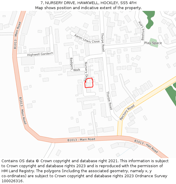 7, NURSERY DRIVE, HAWKWELL, HOCKLEY, SS5 4FH: Location map and indicative extent of plot