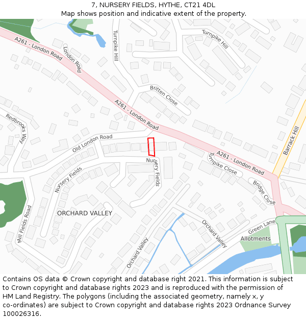 7, NURSERY FIELDS, HYTHE, CT21 4DL: Location map and indicative extent of plot