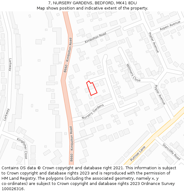 7, NURSERY GARDENS, BEDFORD, MK41 8DU: Location map and indicative extent of plot