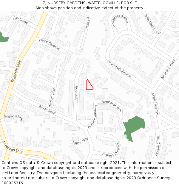 7, NURSERY GARDENS, WATERLOOVILLE, PO8 9LE: Location map and indicative extent of plot