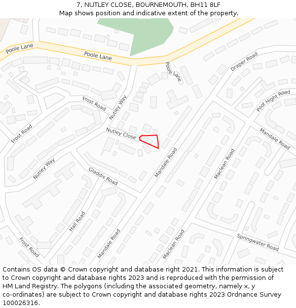 7, NUTLEY CLOSE, BOURNEMOUTH, BH11 8LF: Location map and indicative extent of plot