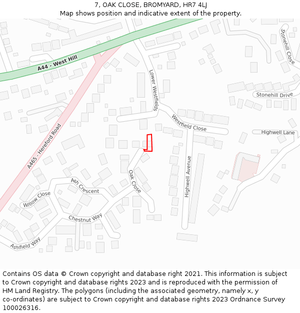 7, OAK CLOSE, BROMYARD, HR7 4LJ: Location map and indicative extent of plot