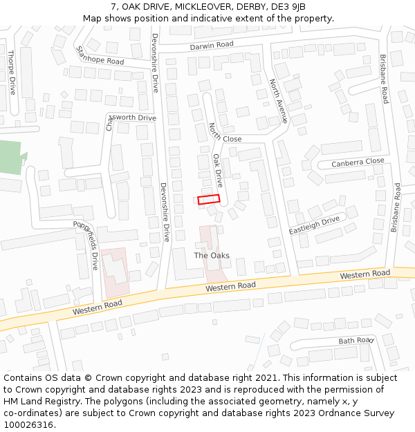 7, OAK DRIVE, MICKLEOVER, DERBY, DE3 9JB: Location map and indicative extent of plot