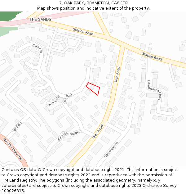 7, OAK PARK, BRAMPTON, CA8 1TP: Location map and indicative extent of plot