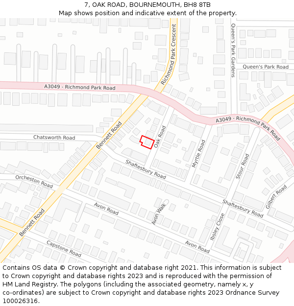 7, OAK ROAD, BOURNEMOUTH, BH8 8TB: Location map and indicative extent of plot