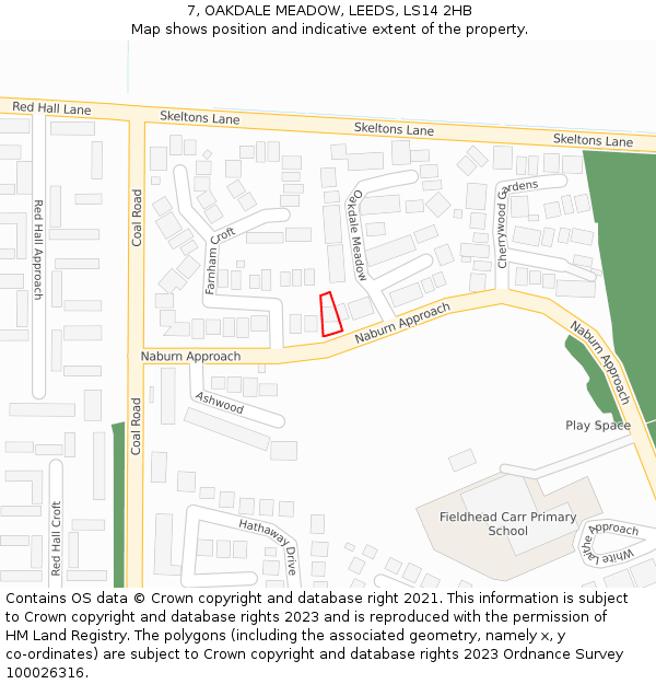 7, OAKDALE MEADOW, LEEDS, LS14 2HB: Location map and indicative extent of plot