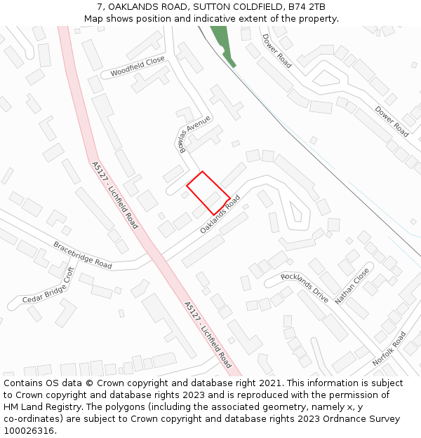 7, OAKLANDS ROAD, SUTTON COLDFIELD, B74 2TB: Location map and indicative extent of plot