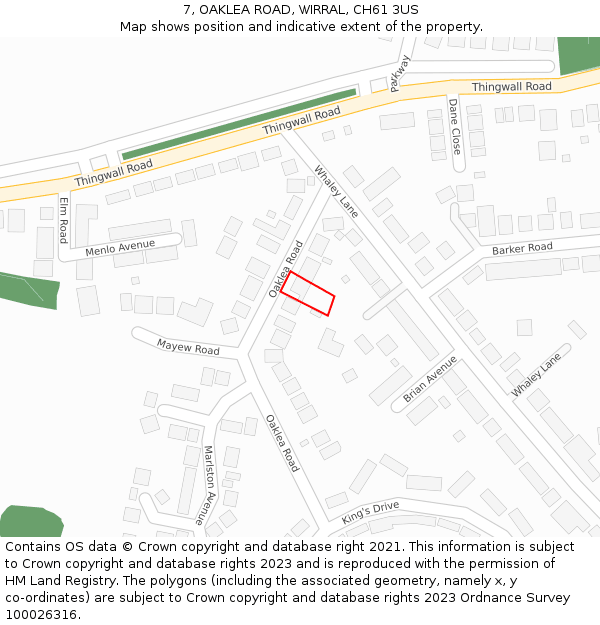7, OAKLEA ROAD, WIRRAL, CH61 3US: Location map and indicative extent of plot